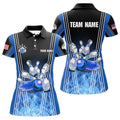 Custom Blue Flame Bowling Polo Shirts For Women Custom Team Girl Bowling Jerseys, Gift For Bowlers