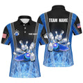 Custom Blue Flame Bowling Polo Shirts For Men Custom Team Bowling Jerseys For Men, Gift For Bowlers