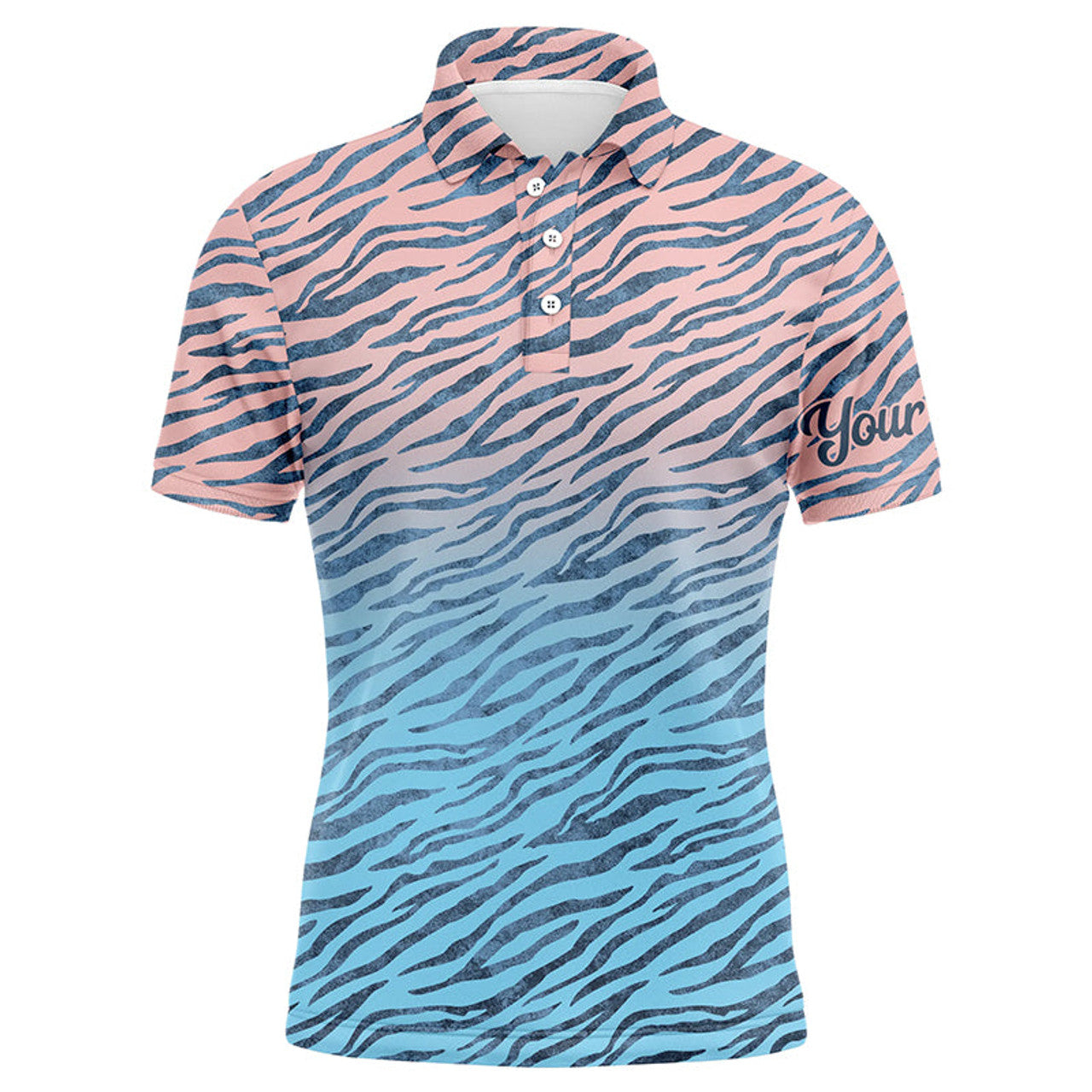 FUNSTUFFPRINT Pink blue tiger pattern Mens golf polo shirts custom golf clothes for men, gifts for the golfer Polo Shirt Size S-5XL