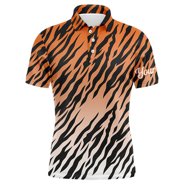 FUNSTUFFPRINT Orange tiger stripes pattern Mens golf polo shirts custom golf shirt for men Polo Shirt Size S-5XL
