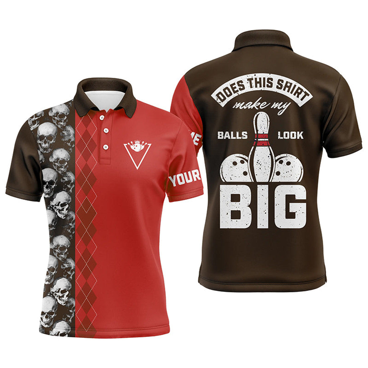 Custom Funny red skull Bowling polo shirt for men Custom name Does this shirt make my balls look big
