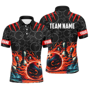 Custom Mens Bowling polo shirts Custom black red flame bowling shirt, Bowling Team Jerseys gift for bowlers