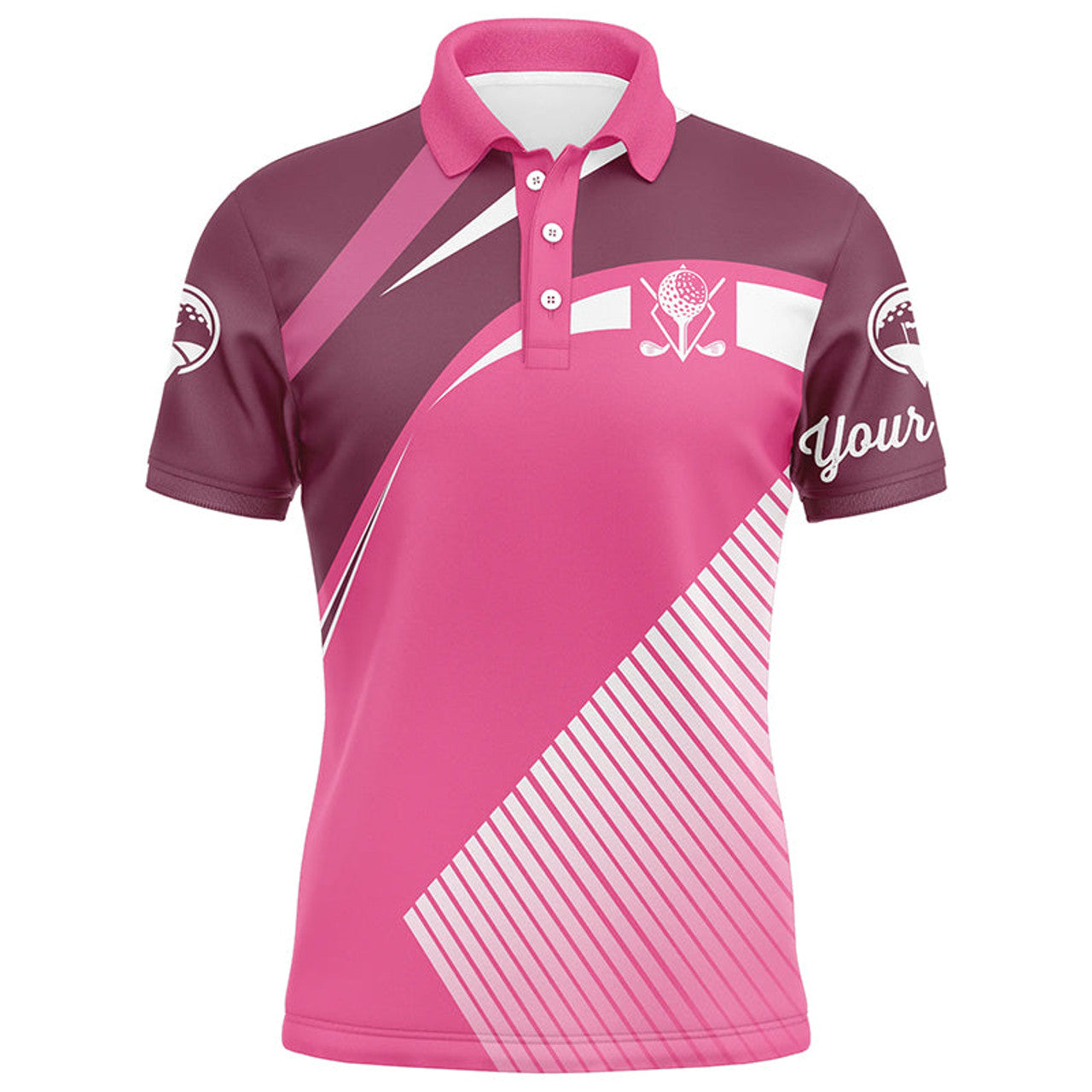 FUNSTUFFPRINT Pink Mens golf polos shirts custom golf tops for mens, personalized unique golf gifts Polo Shirt Size S-5XL