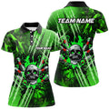 Custom Green Bowling Pattern Skull Women Bowling Polo Custom Bowling Team League Jerseys