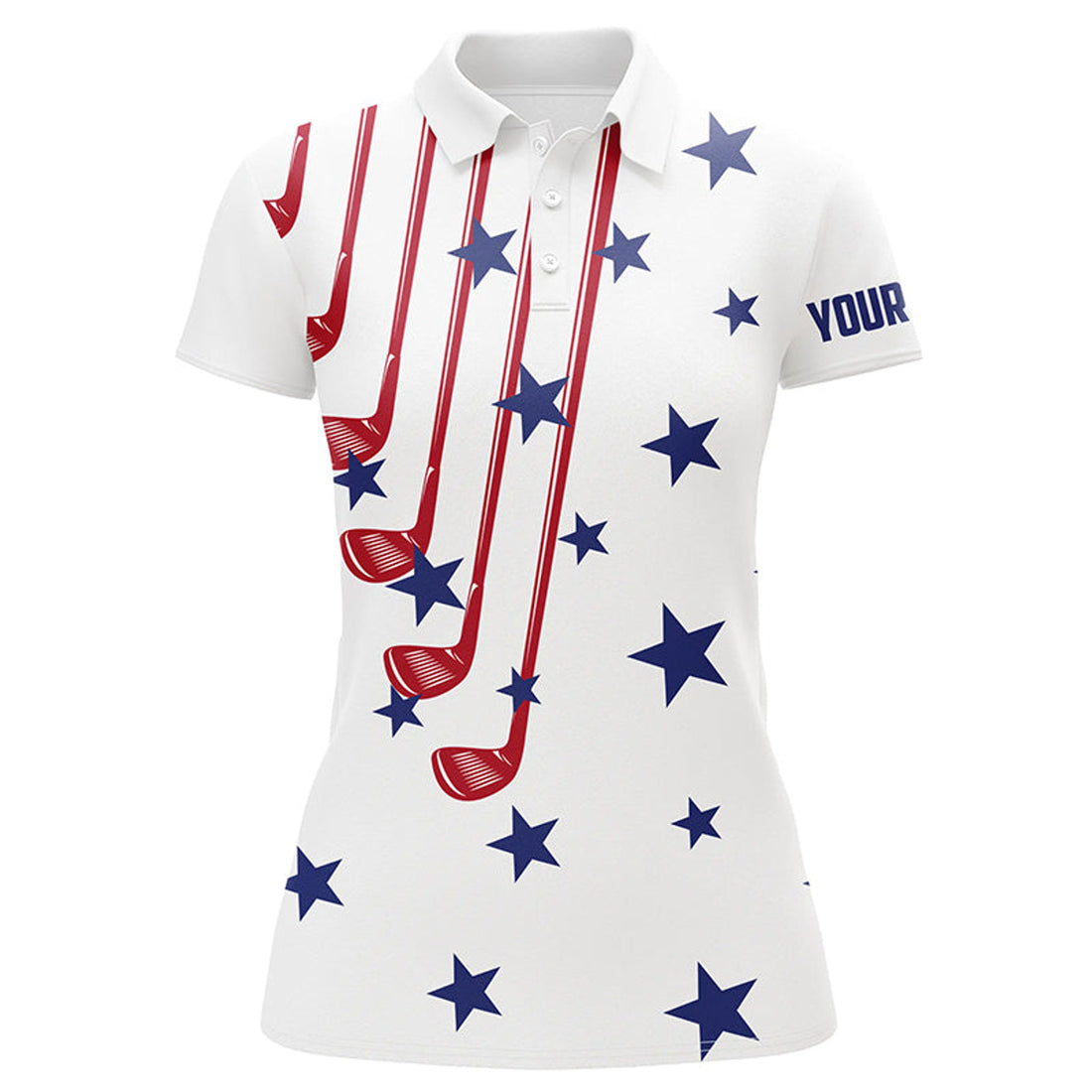 Custom Personalized White Golf Clubs Polos Shirt For Women American Flag 4th July Patriotic Ladies Golf Tops