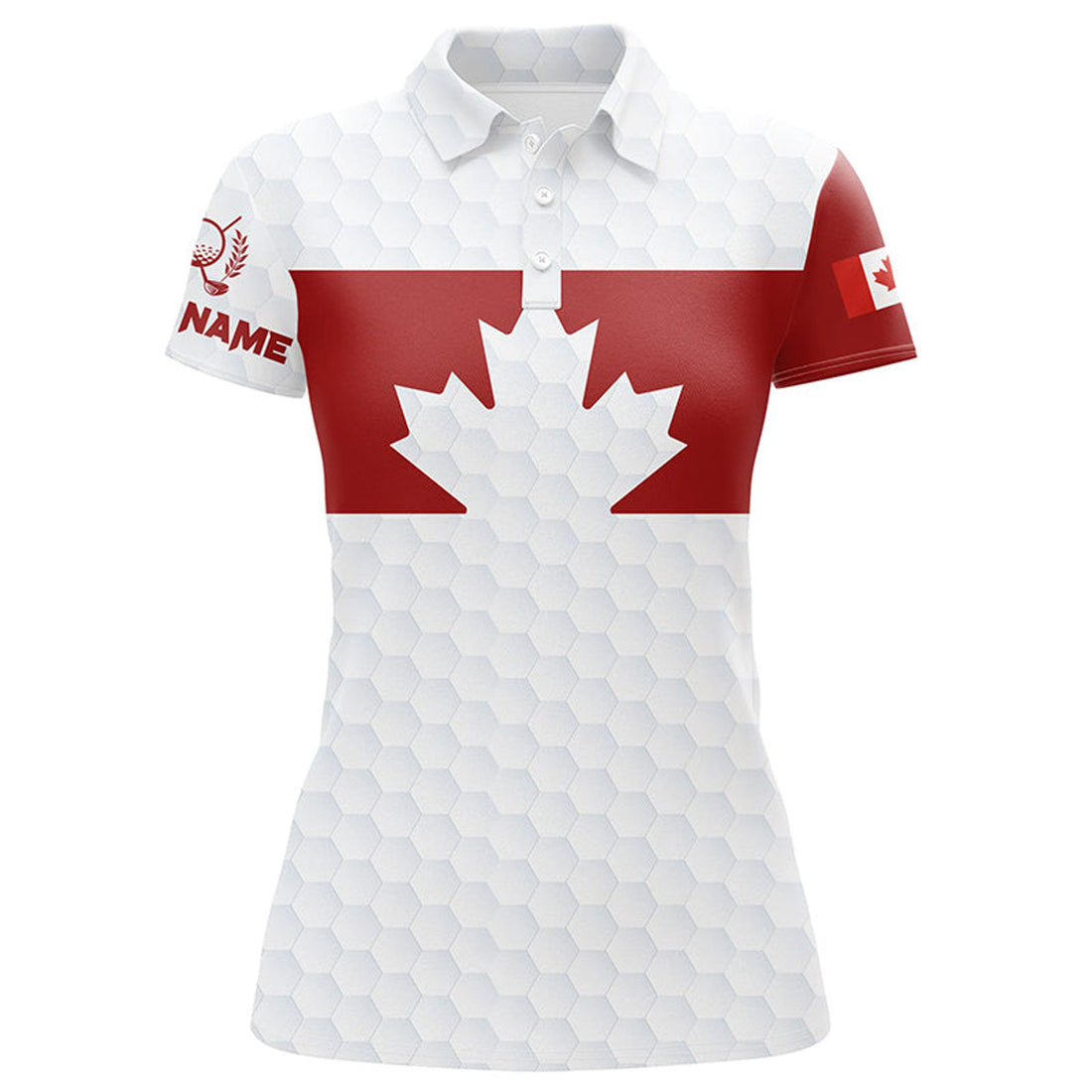 Custom Canada Flag Womens Golf Polo Shirts Golf Pattern Red White Golf Polo For Ladies Patriotic Golf Tops