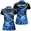 Custom Blue Flame Bowling Polo Shirts For Women Custom Team Bowling Jerseys For Girl, Gift For Bowlers
