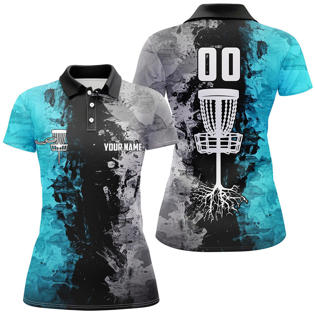 Custom Name And Number Disc Golf Basket Women Polo Shirts, Ladies Disc Golf Shirts | Turquoise
