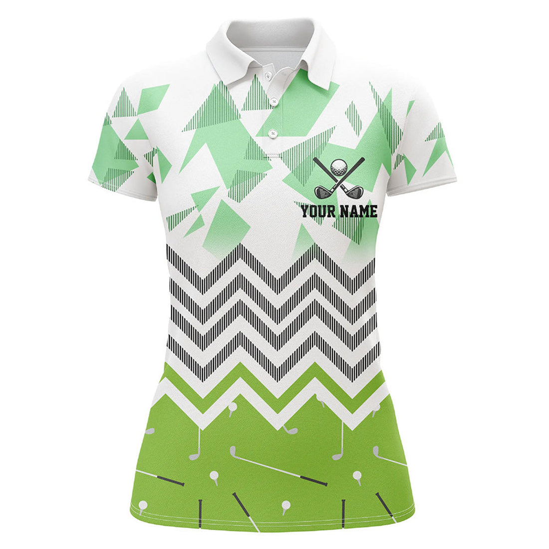 Custom Personalized White And Green Golf Pattern Custom Womens Golf Polo Shirt, Ladies Golf Tops Golf Gifts
