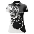 Custom Black And White Bowling Ball Fire Women Polo Shirts Custom Ladies Bowling Team Jerseys