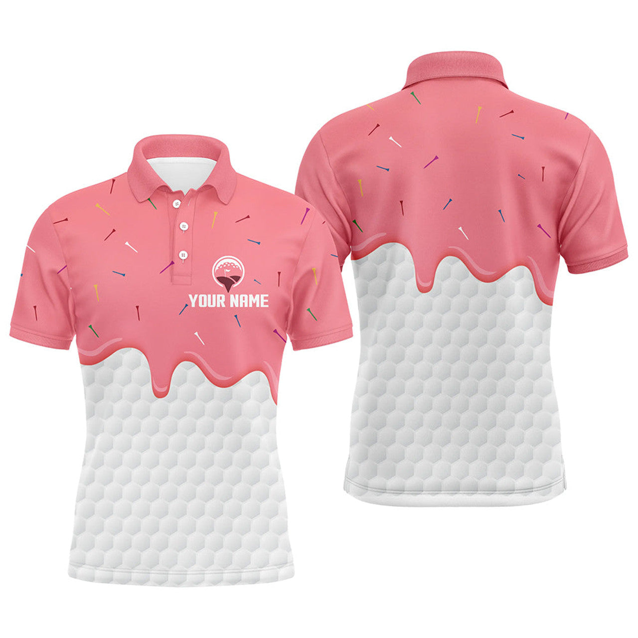 Custom Mens golf polo shirts custom pink Ice Cream Melting On Golf Ball, golf gifts for mens