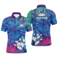 Personalized Men Polo Bowling Shirt Blue Purple Camo Bowling Jerseys, Personalized Bowling Team Shirts