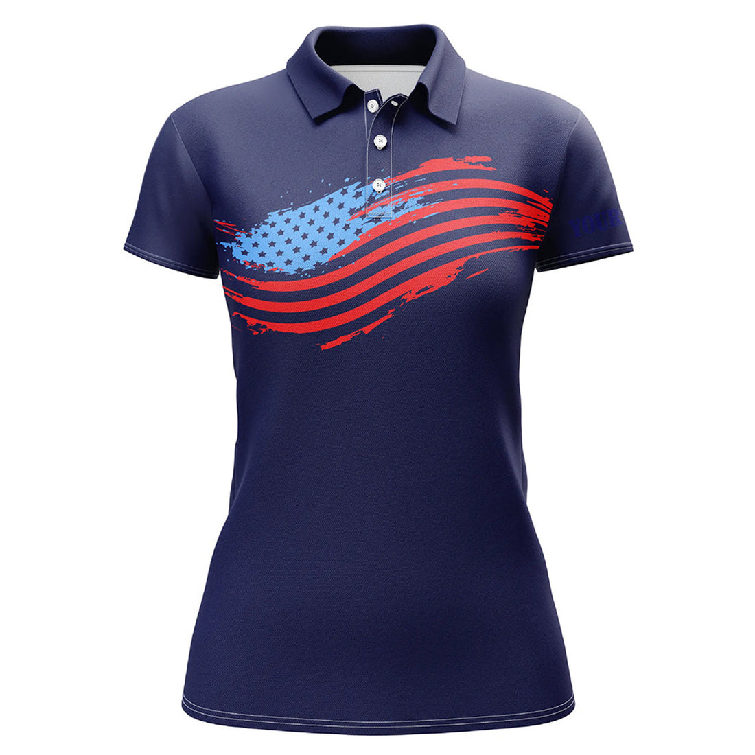 Custom Womens Golf Polos Shirts Custom American Flag Patriot Golf Apparel, Coolest Ladies Polo Shirts | Navy