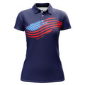 Custom Womens Golf Polos Shirts Custom American Flag Patriot Golf Apparel, Coolest Ladies Polo Shirts | Navy