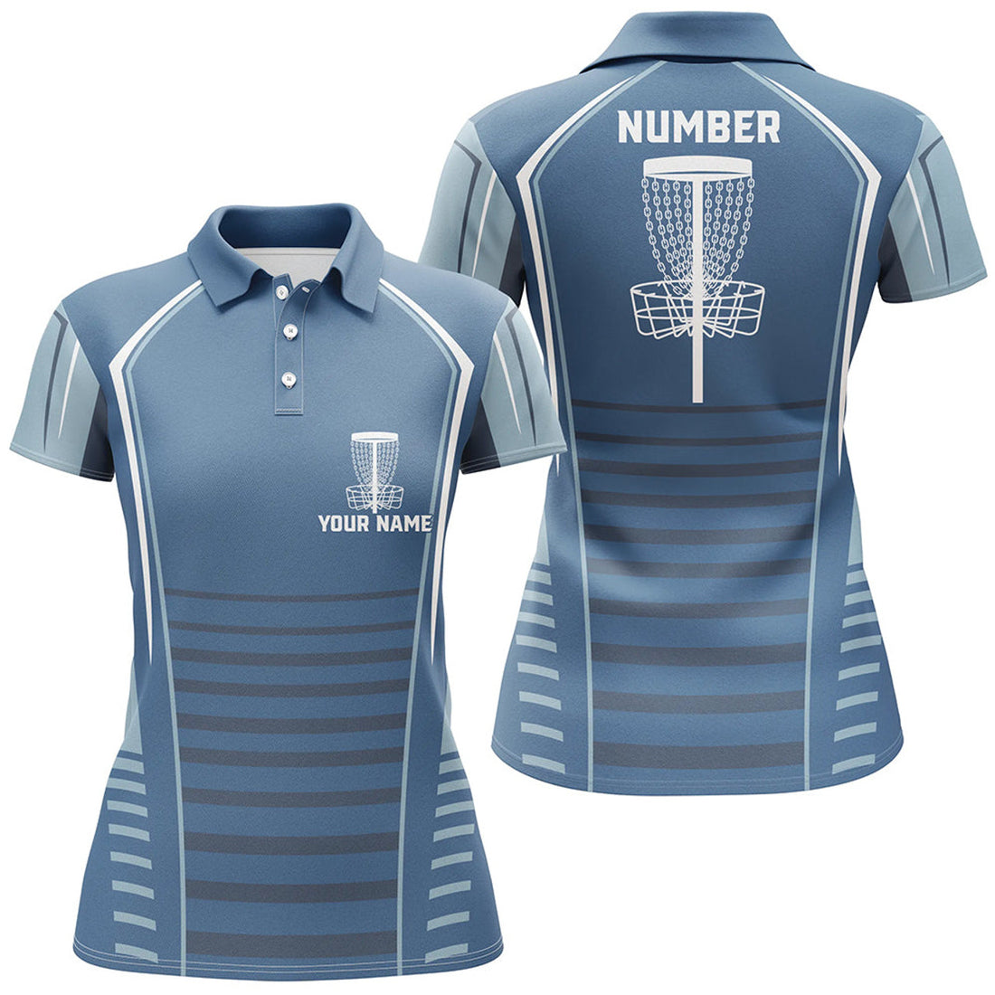 Custom Womens Golf Polo Shirts Custom Blue Pattern Disc Golf Basket, Personalized Disc Golf Outfit