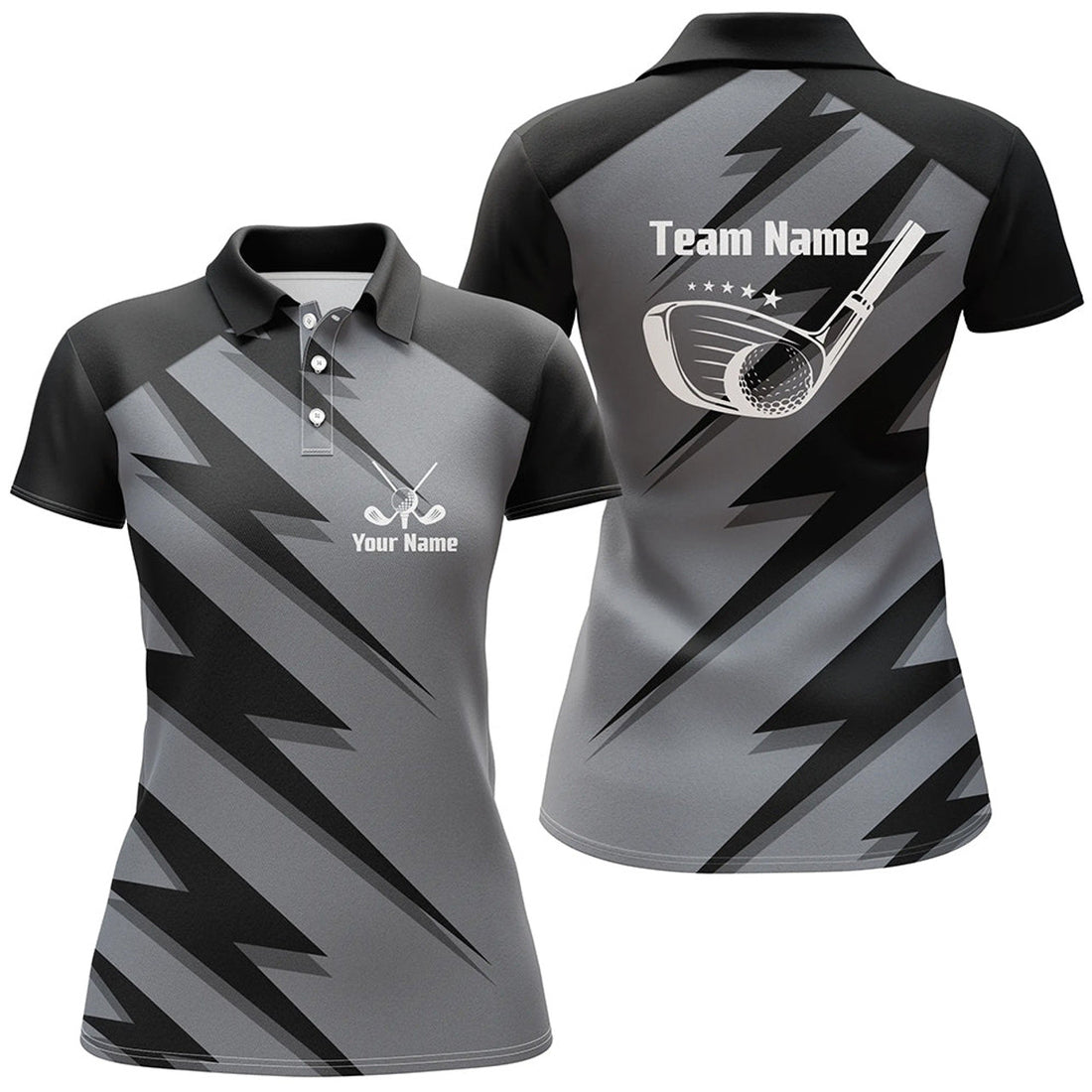 Custom Personalized Women Golf Polo Shirts Black Lightning Custom Name And Team Name Golf Shirt, Golfing Gift