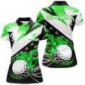 Custom Black And White Women Golf Polo Shirt Custom Flame Golf Ball Golf Apparel For Ladies, Golf Gift| Green