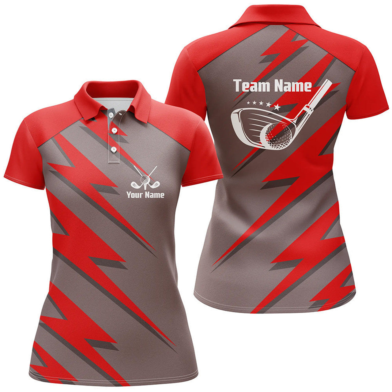 Custom Personalized Women Golf Polo Shirts Red Lightning Custom Name And Team Name Golf Shirt, Golfing Gift