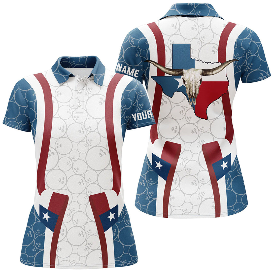 Custom Texas Flag Longhorn Bowling Shirts For Women Bowling Team League Jersey Custom Bowling Polo Shirts
