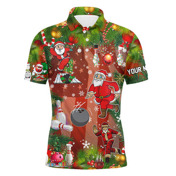 FUNSTUFFPRINT American flag Santa Christmas Bowling Shirts For Men Team Polo Shirt Size S-5XL