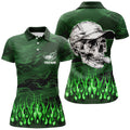 Custom Womens Golf Polos Shirts Custom Green Camo Flame Golf Skull Team Golf Attire For Ladies, Golfing Gifts