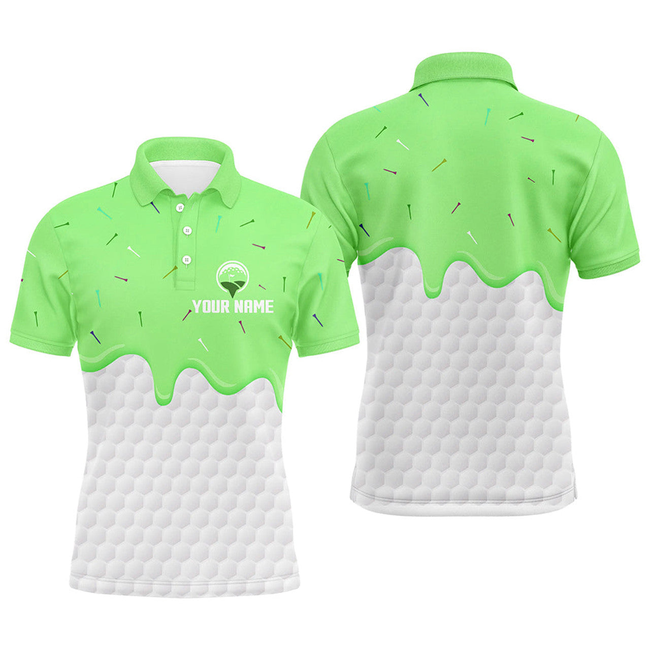 Custom Mens golf polo shirts custom green Ice Cream Melting On Golf Ball, golf gifts for mens
