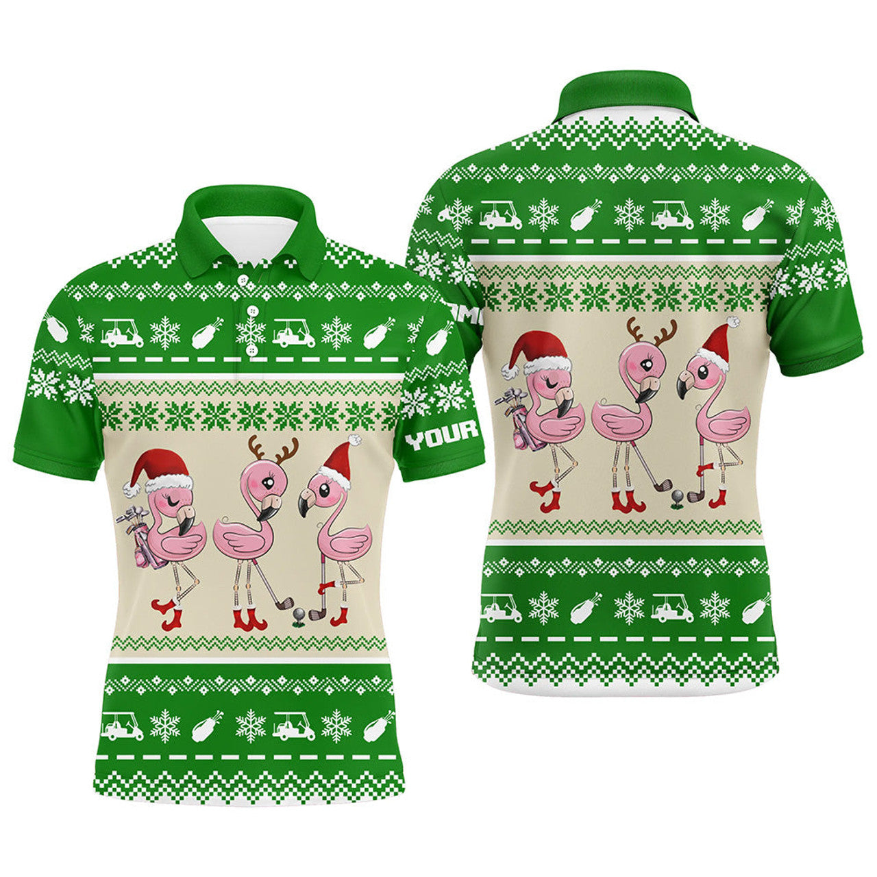 FUNSTUFFPRINT Funny ugly Christmas golf shirts custom green Mens golf polo shirt Flamingo golf friend Christmas Polo Shirt Size S-5XL