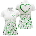 Custom Womens Golf Polo Shirts Custom Name Green Heart Peace Love Golf, Personalized Golf Shirts For Women