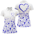 Custom Womens Golf Polo Shirts Custom Name Blue Heart Peace Love Golf, Personalized Golf Shirts For Women