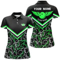Custom Personalized 3d Bowling Shirts For Women, Custom Black Green Short Sleeve Polo Bowling Shirt For Girls