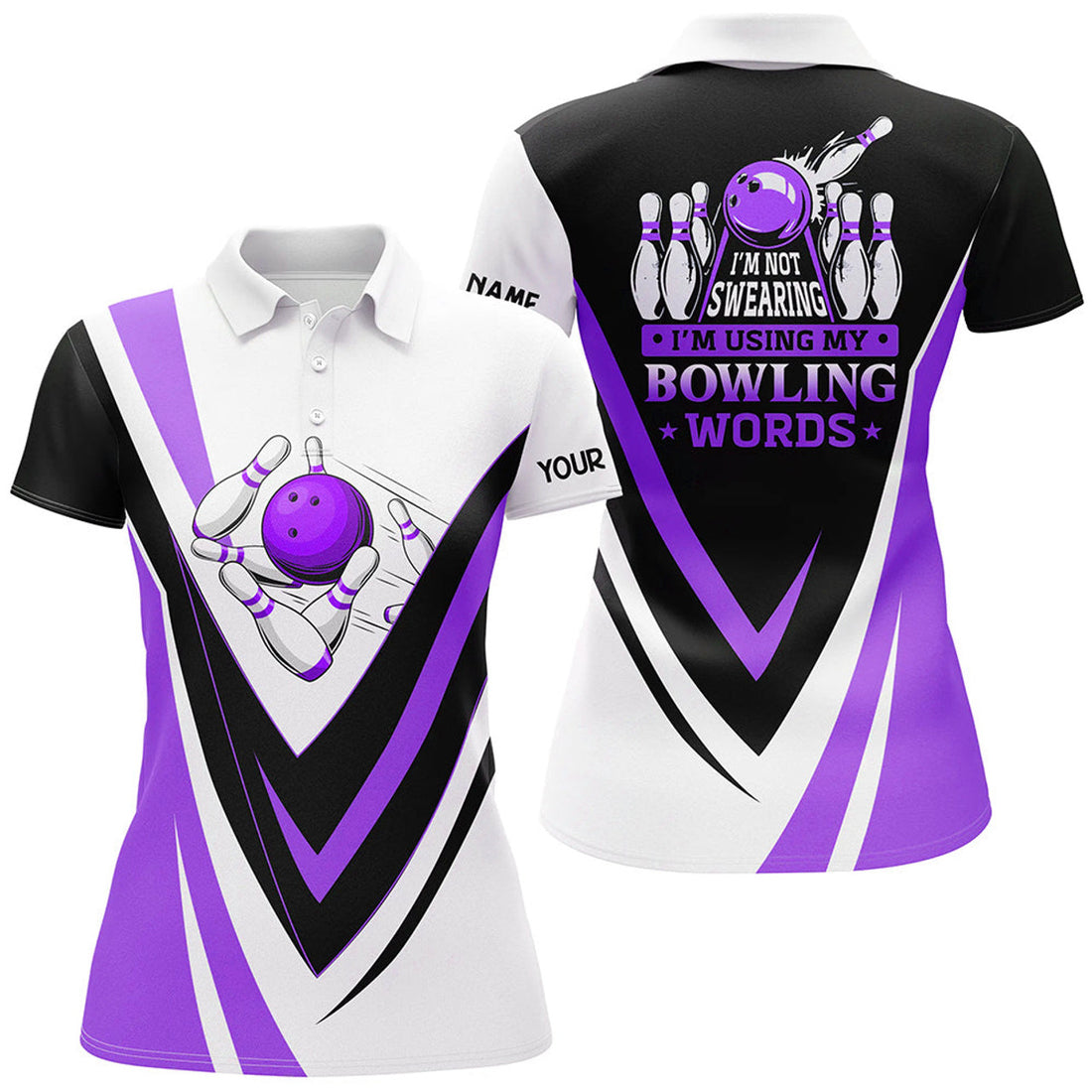Custom Bowling Polo Shirts For Women I'm Not Swearing, I'm Using My Bowling Words Purple Bowl Shirts