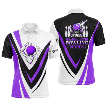 Custom bowling polo shirts for men I'm not swearing, I'm using my bowling words purple bowl shirts