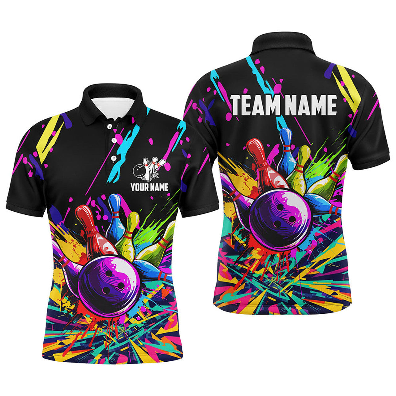 Custom Colorful Bowling Jerseys Bowling Polo For Men Custom Bowling Team Shirts For Bowlers