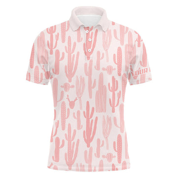 FUNSTUFFPRINT Personalized pink cactus pattern Mens golf polo shirts custom funny cactus golf gifts Polo Shirt Size S-5XL