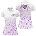 Custom Women Golf Polo Shirts Custom Purple Heart Peace Love Cure Golf Shirts For Women