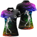 Custom Personalized Colorful Rainbow Smoke Pattern Black Womens Golf Polo Shirts Custom Ladies Golf Tops