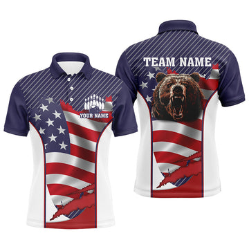 FUNSTUFFPRINT American flag Bowling Bear Bowling Polo Shirt Size S-5XL