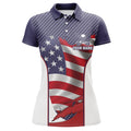 Custom Personalized Red, White, And Blue American Flag Womens Golf Polo Shirts, Custom Ladies Golf Tops