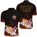 Custom Personalized Flame American Flag Bowling Quarter Zip Shirt For Men Custom Gutter Gang Bowling Shirts