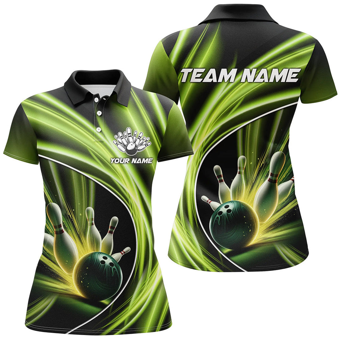 Custom Green Light Bowling Jerseys For Women Custom Ladies Bowling Polo, for Team Bowlers