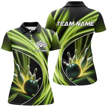 Custom Green Light Bowling Jerseys For Women Custom Ladies Bowling Polo, for Team Bowlers