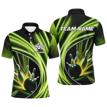 Custom Green Light Bowling Jerseys For Men Custom Mens Bowling Polo Team Bowlers