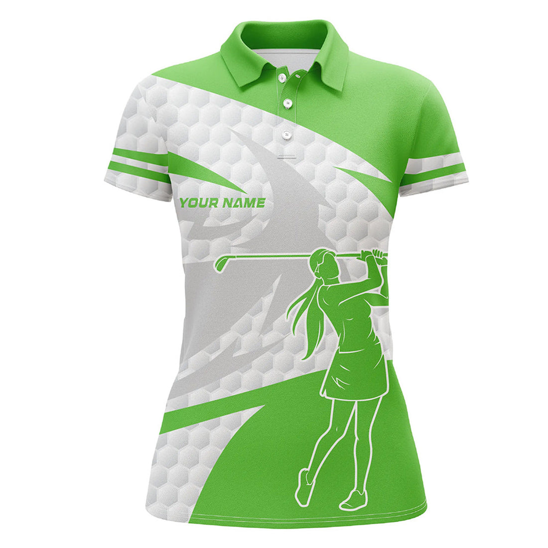 Custom Green And White Golf Pattern Women Golf Polo Shirts Custom Golf Outfits For Women, Unique Golf Gifts