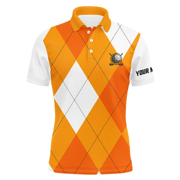 FUNSTUFFPRINT Mens golf polo shirts custom orange and white golf argyle plaid pattern Polo Shirt Size S-5XL