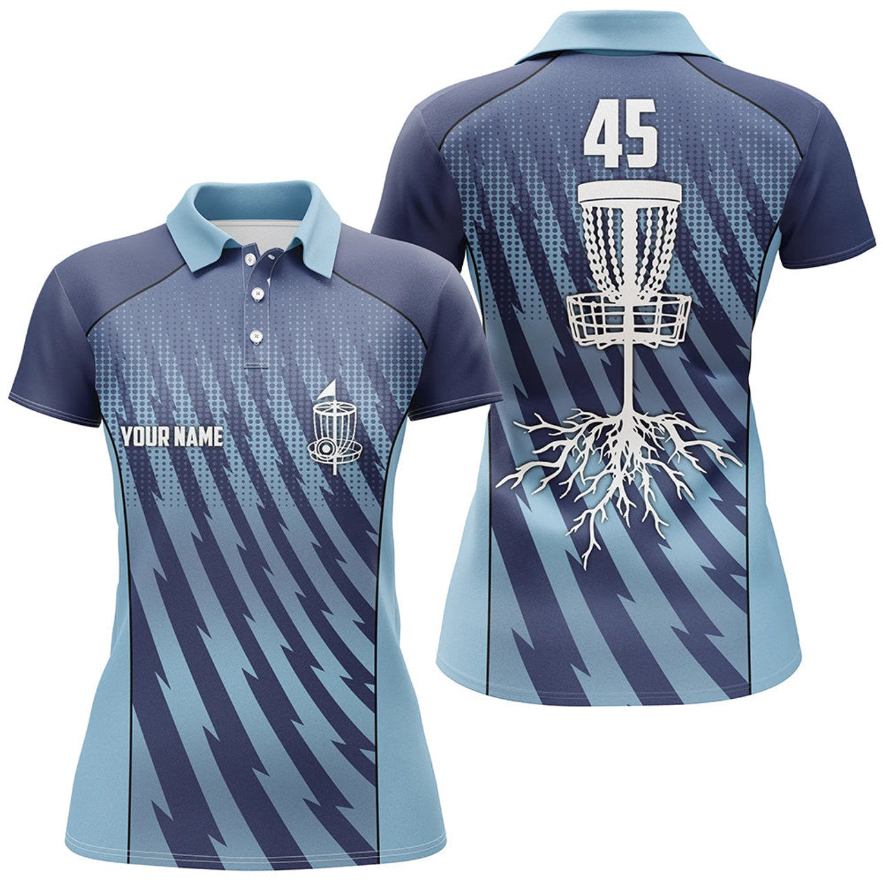 Custom Women Disc Golf Polo Shirt Custom Name And Number Blue Camo Disc Golf Basket Ladies Golf Tops