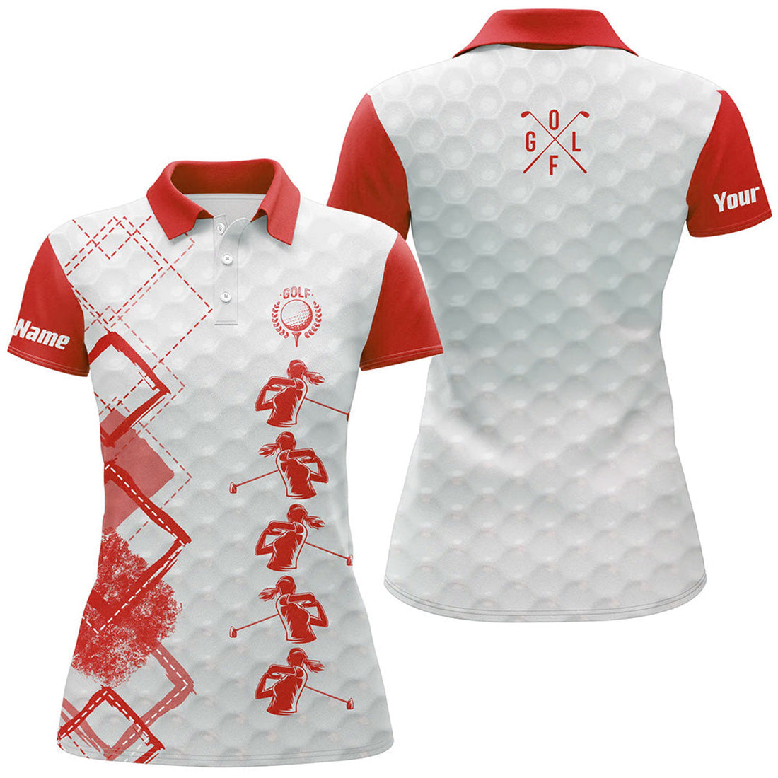 Custom Red And White Womens Golf Polo Shirts Custom Name Women's Golf Apparel, Gifts For Golf Lovers