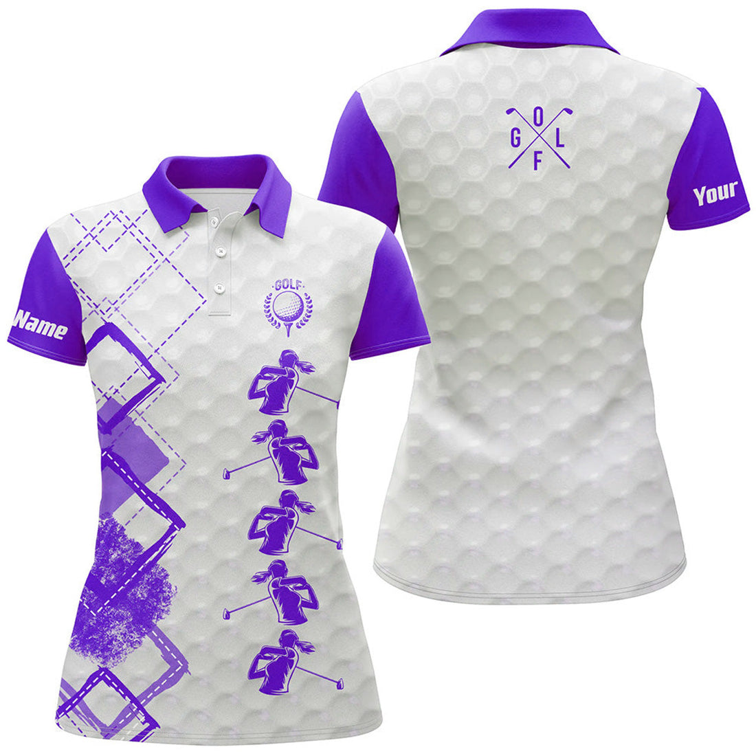 Custom Purple And White Womens Golf Polo Shirts Custom Name Women's Golf Apparel, Gifts For Golf Lovers