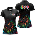 Custom Black Womens Golf Polo Shirt Custom Name Watercolor Peace Love Golf, Personalized Golf Shirt For Women