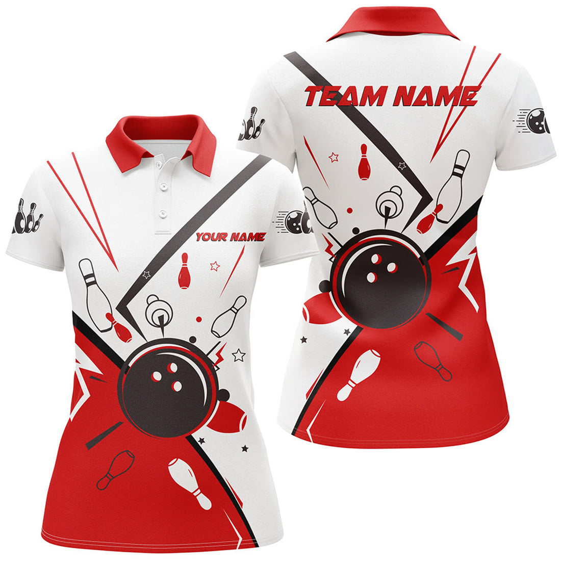 Custom Women Bowling Polo, Custom Bowling Team League Jerseys, Gift For Bowlers | Red