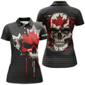 Custom Canadian Flag Skull Womens Golf Polo Shirt Custom Black Golf Ball Skin Golf Attire For Women